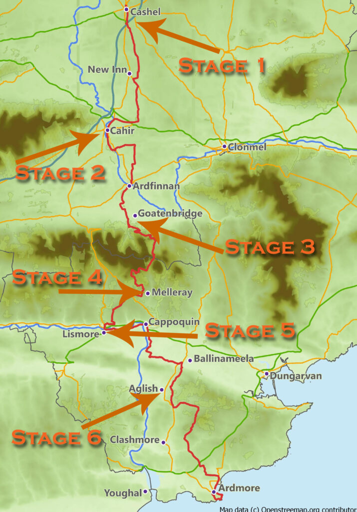 St. Declan's Way - Cashel to Ardmore - map for six stages